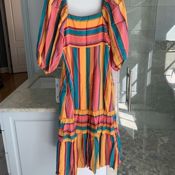Farm Rio Rainbow Stripe Midi Dress - Picture 13 of 13